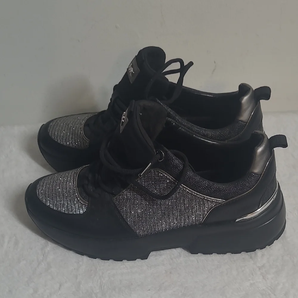 Michael Kors Black and Silver Sneakers with Metallic Accents - Picture 2 of 11